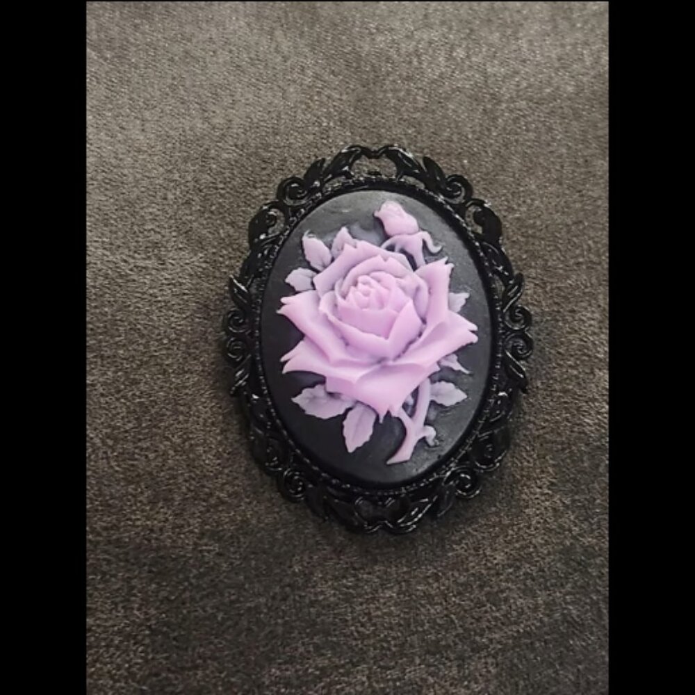Handmade Purple Rose Cameo Brooch